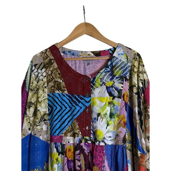 Conditions Apply Risa Patchwork Boho Blouse Tiered Button Front Women’s Size 3X - Picture 5 of 9
